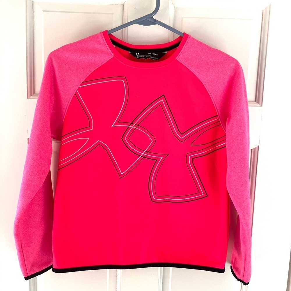 Under Armour Girls Fleece Crew Neck Sweatshirt Pink Youth Size Large Sweatshirt